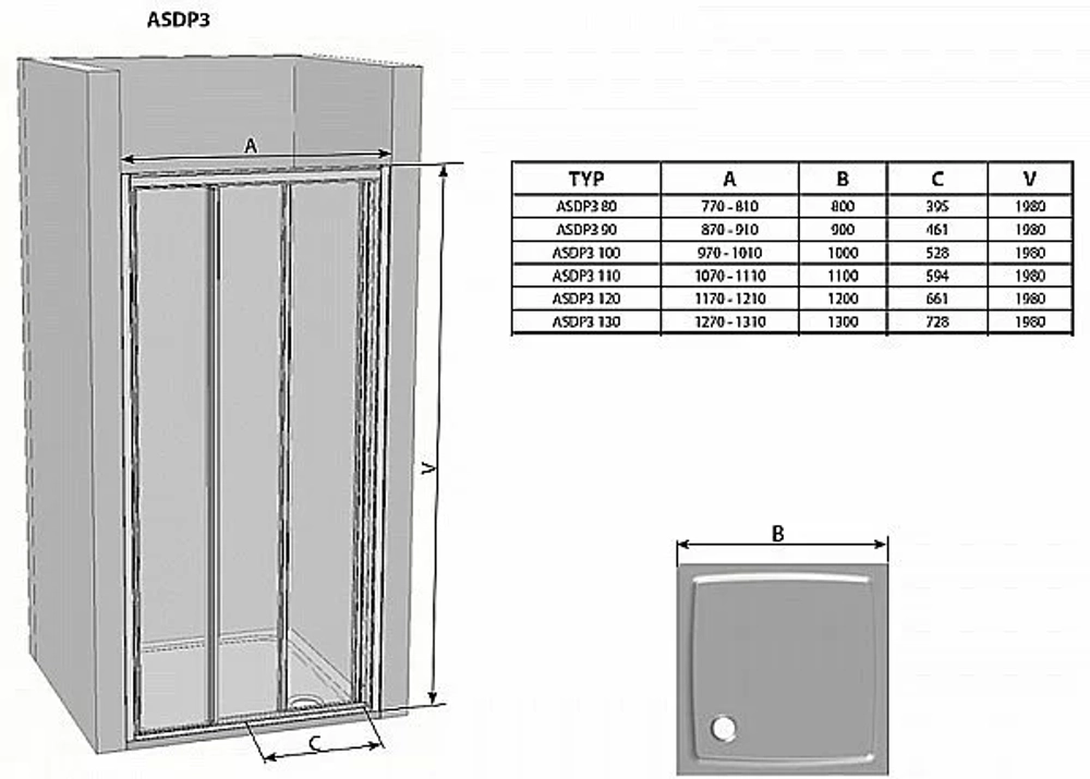 Душевая дверь Ravak SUPERNOVA ASDP3 00V701R2Z1 90x198 белый/Transparent
