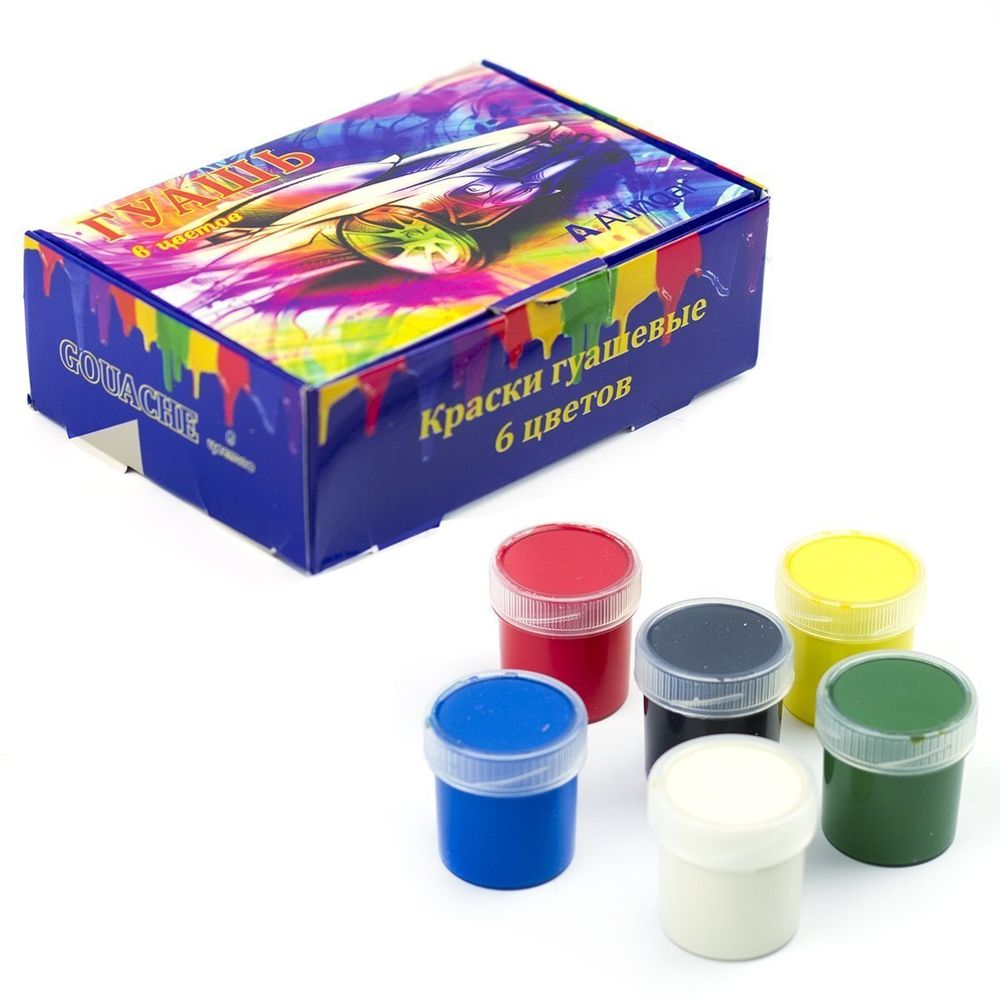 Гуашь Alingar карамельная, 6 цветов, 20 мл., картонная упаковка, &quot;Авто&quot;