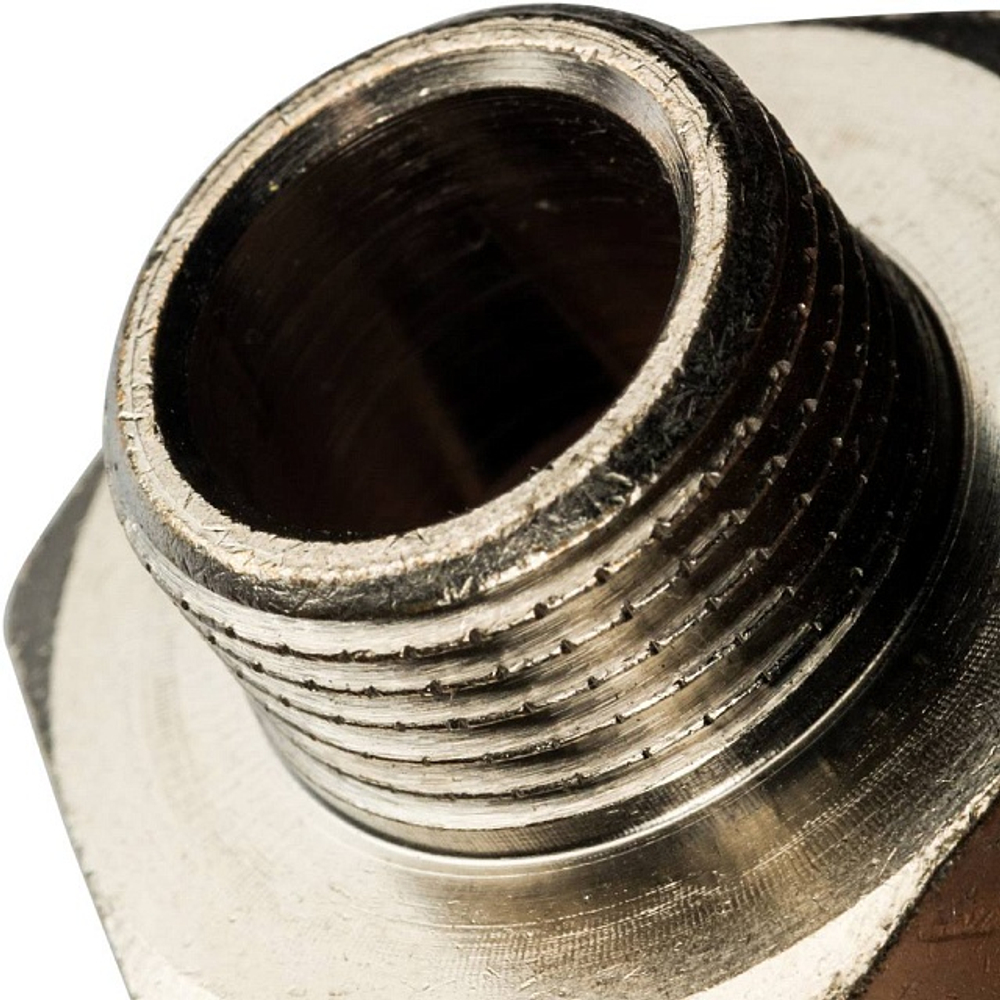 Ниппель редукционный STOUT SFT 0004 - 3/4" x 3/8" (для стальных труб, латунь никелированная)