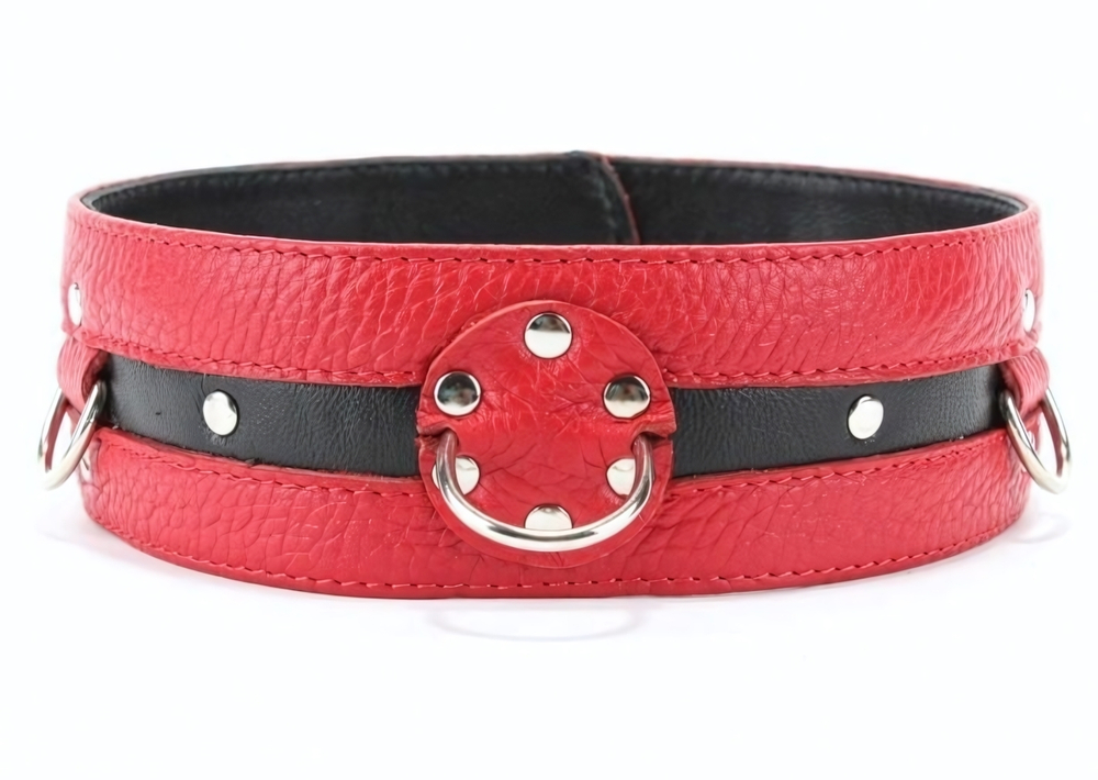 Красно-чёрный кожаный ошейник увеличенного размера (Цвет: красный с черным)