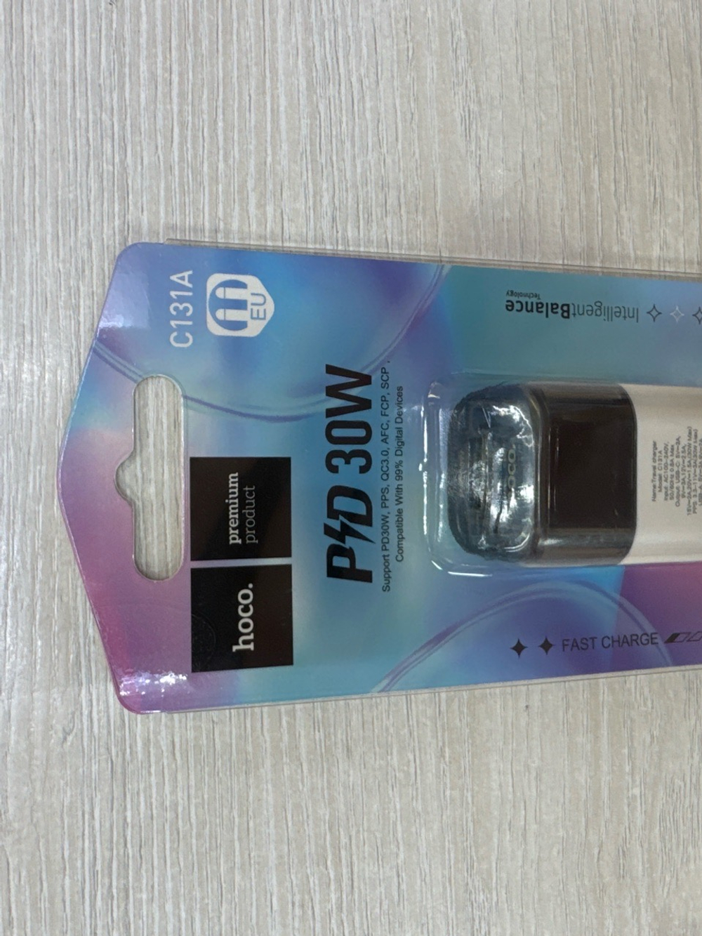 Сетевое зарядное устройство USB/Type-C Hoco C131A (30W, QC3.0, PD, 2 порта, прозрачный корпус) Черный