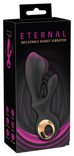 Черный вибратор-кролик с функцией расширения Inflatable Rabbit Vibrator - 18,3 см. (Цвет: черный)