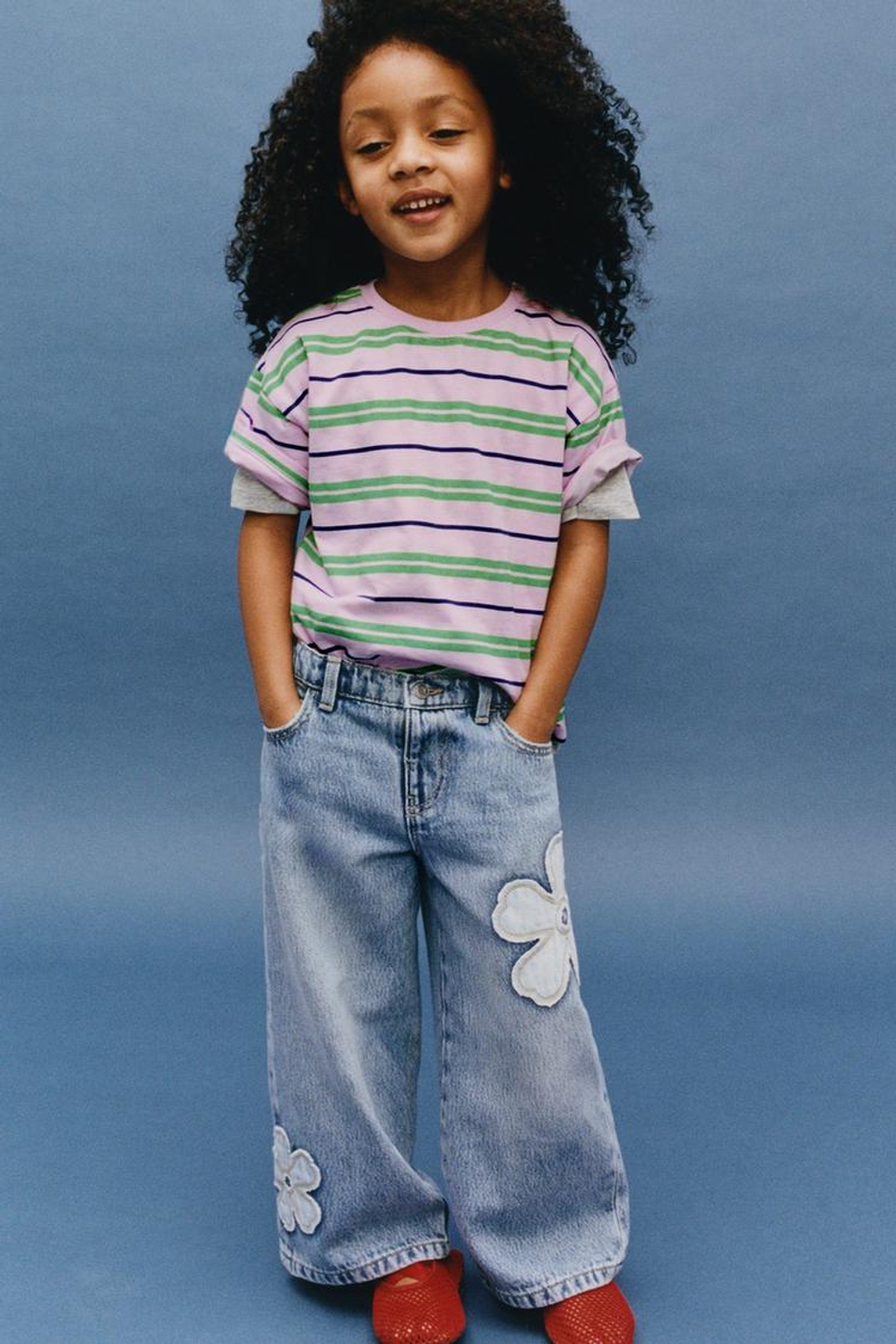 ZARA ДЖИНСЫ WIDE LEG С ЦВЕТОЧНЫМ УЗОРОМ, СИНИЙ