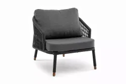 "Верона" кресло плетеное из роупа, каркас алюминий темно-серый (RAL7024) муар, роуп темно-серый круглый, ткань темно-серая 027