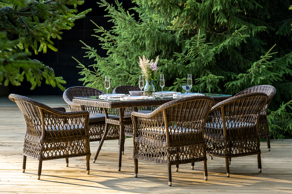 "Амароне" обеденная группа из искусственного ротанга на 6 персон, цвет коричневый