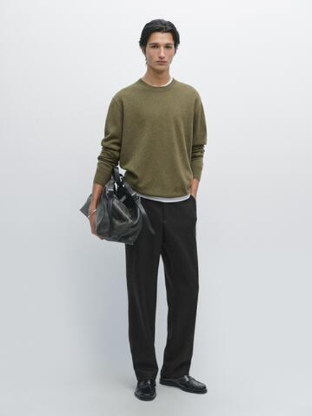 Massimo Dutti Свитер из смесовой шерсти с круглым вырезом, цвет морской волны