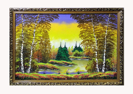 Картина №9 " Янтарная осень" рисованная уральскими минералами, 98-68-3см