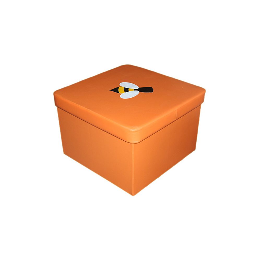 Пуф с аппликацией квадратный (с ящиком для игрушек) оранжевый