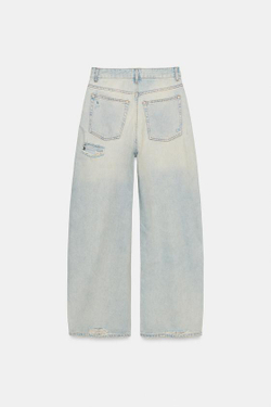 ZARA ДЖИНСЫ TRF BAGGY СО СРЕДНЕЙ ПОСАДКОЙ, ГОЛУБОЙ