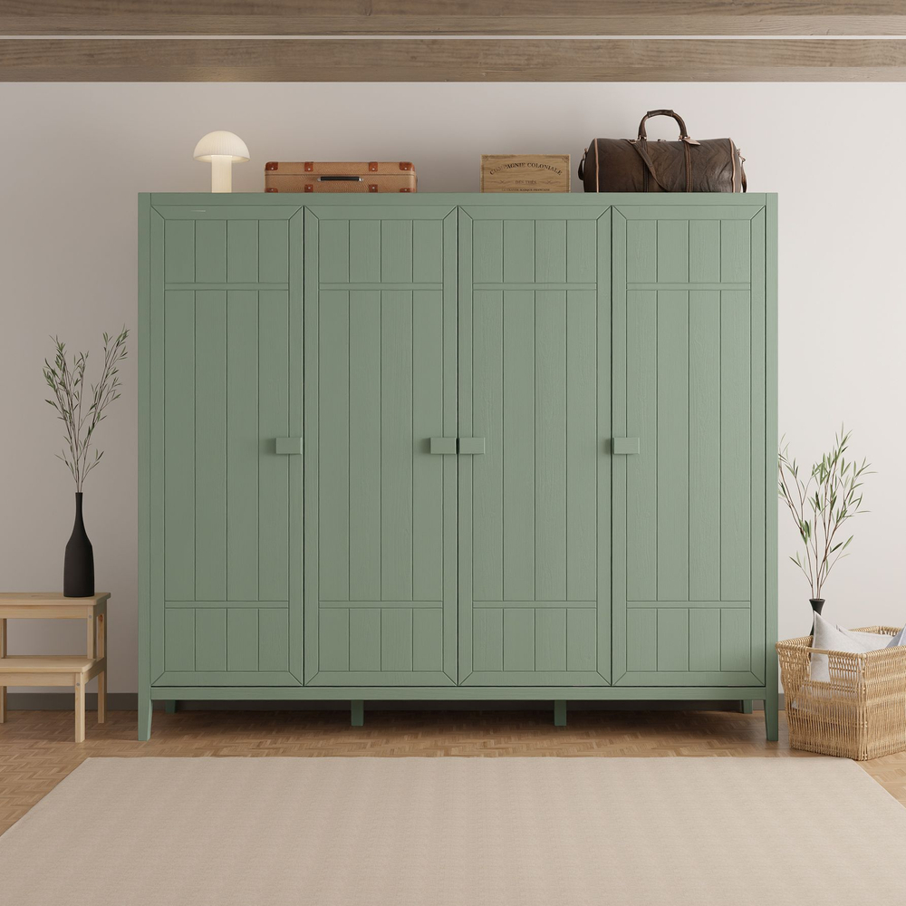 Dipriz Шкаф для одежды Карлос из сосны, 4 двери, 202х50х173, со штангами и полками, эвкалипт