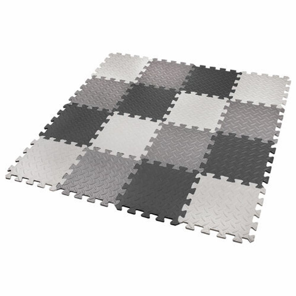 Коврик-пазл напольный 1,2х1,2 м, 16 шт., 30х30 см, толщина 1 см, серый, черный, светло-серый, ЮНЛАНДИЯ, 664817