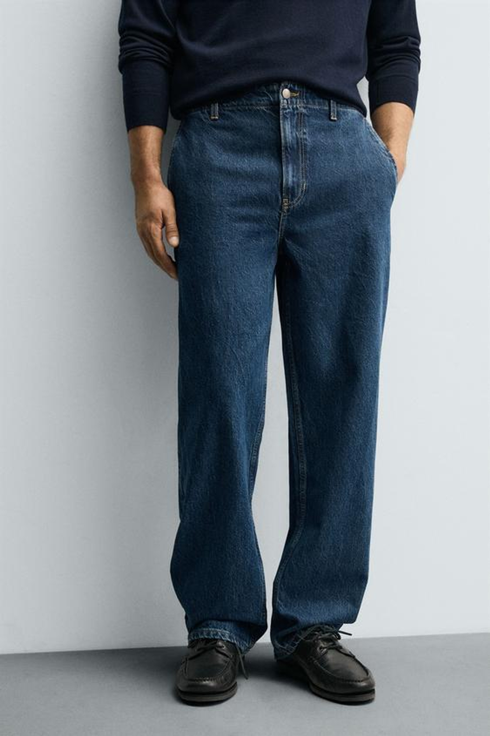 ZARA ДЖИНСОВЫЕ БРЮКИ ЧИНОС STRAIGHT FIT, СИНИЙ