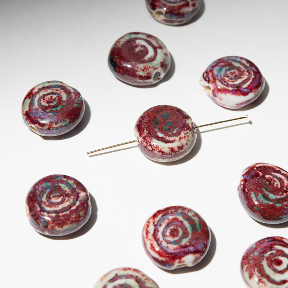 Бусина "Спираль", 18,5*8мм, бордово-синяя, глазурированный фарфор