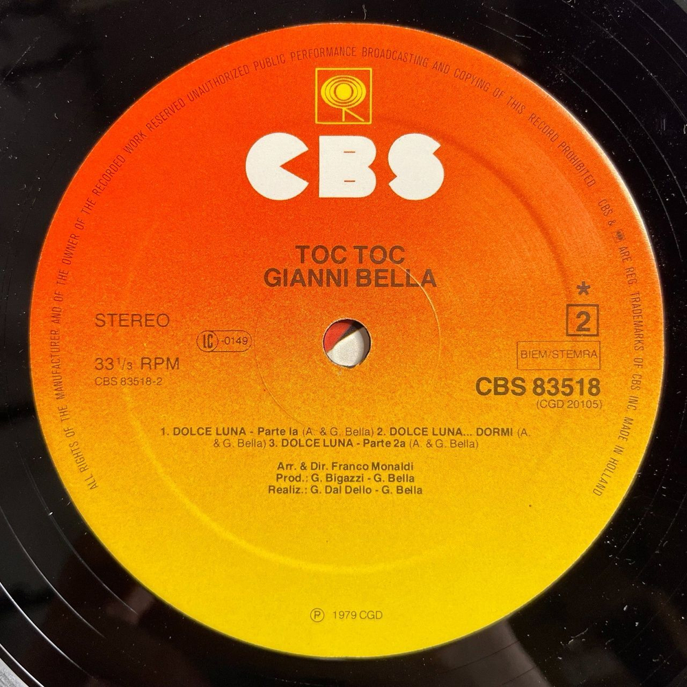 Винтажная виниловая пластинка LP Gianni Bella Toc Toc (Holland 1979)