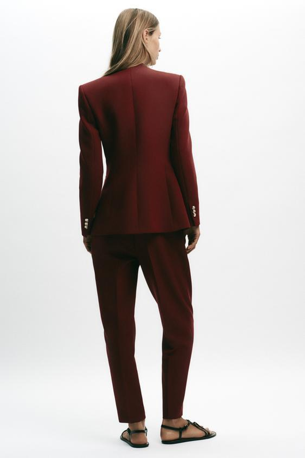 ZARA ПРЯМЫЕ БРЮКИ С ВЫСОКОЙ ПОСАДКОЙ, ГРАНАТОВЫЙ