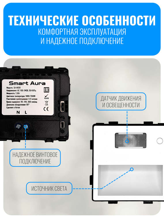 Светильник встраиваемый с датчиком движения Smart Aura серия Classic без рамки