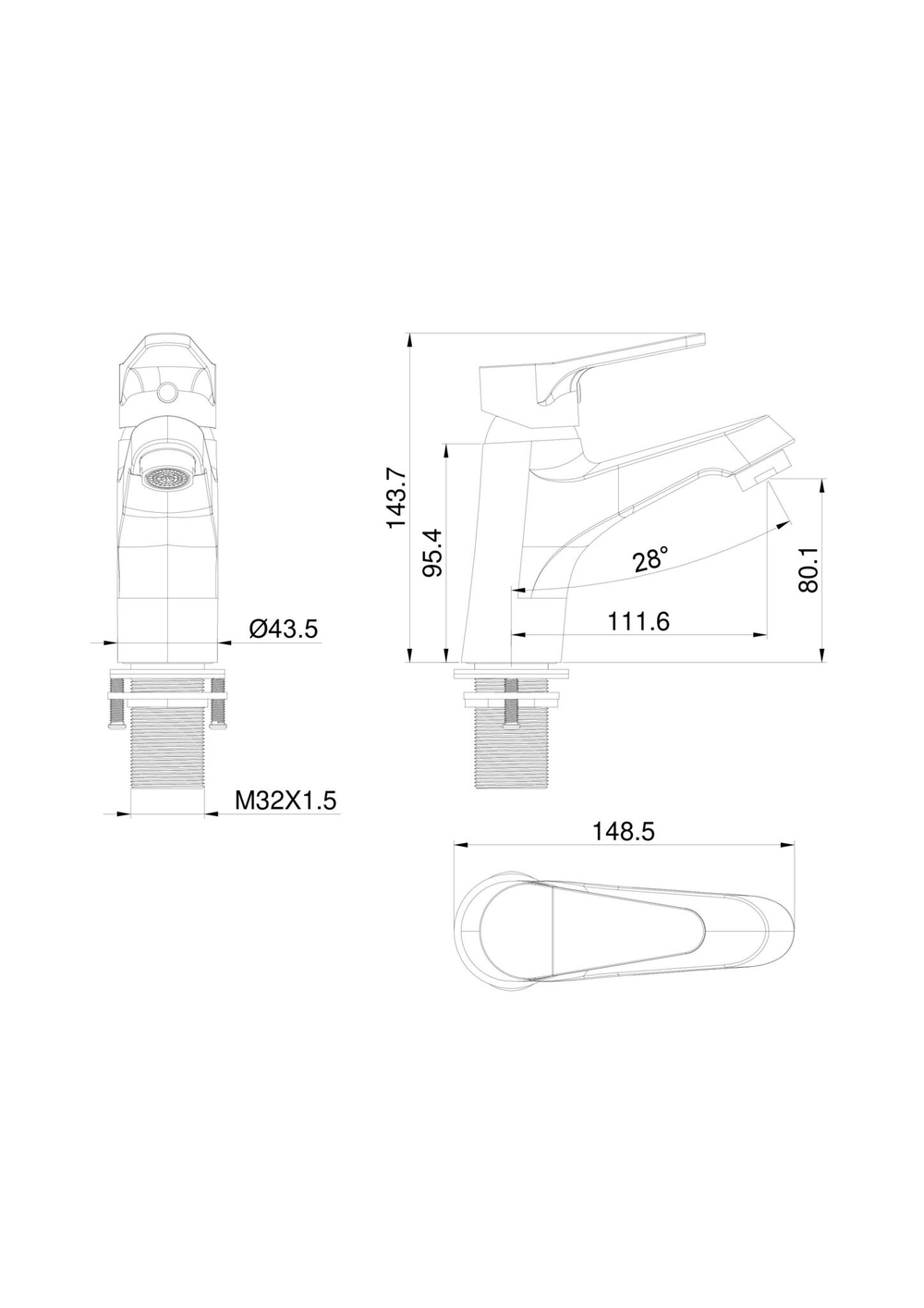 Смеситель для раковины WONZON & WOGHAND, Хром (WW-A40212-CR)