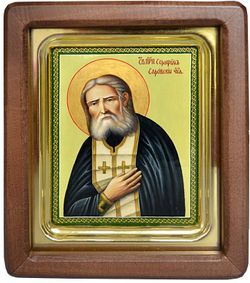 Серафим Саровский. Рукописная икона в киоте.