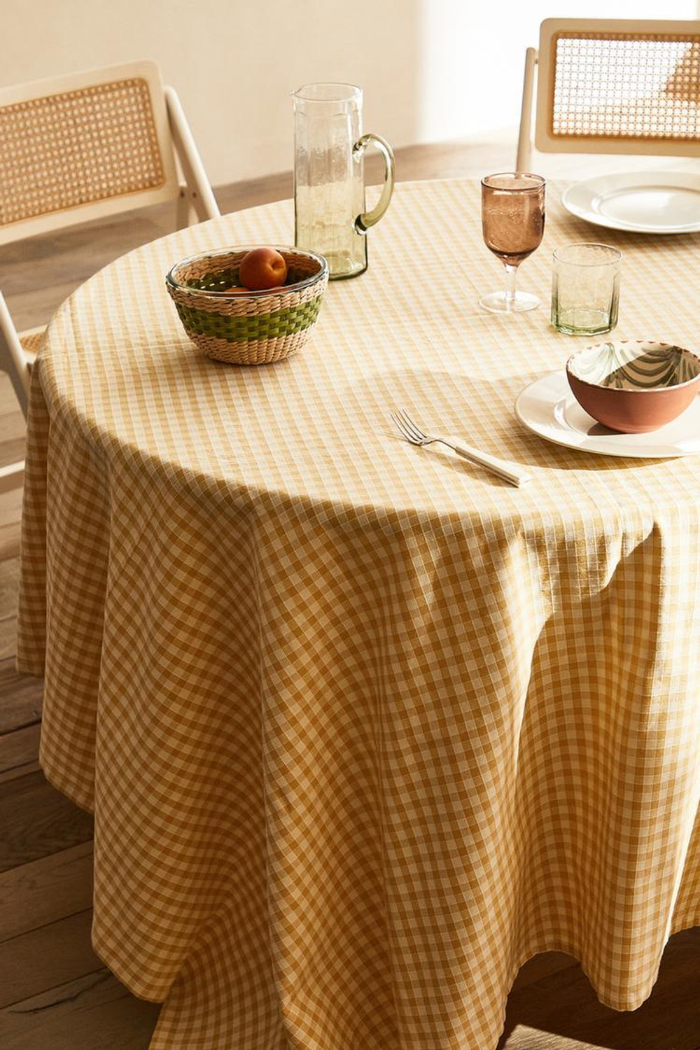 ZARA HOME ХЛОПКОВАЯ СКАТЕРТЬ В КЛЕТКУ, ВАНИЛЬНЫЙ