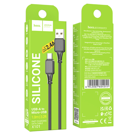 Кабель USB - Micro HOCO X101 Silicone (черный) 1м