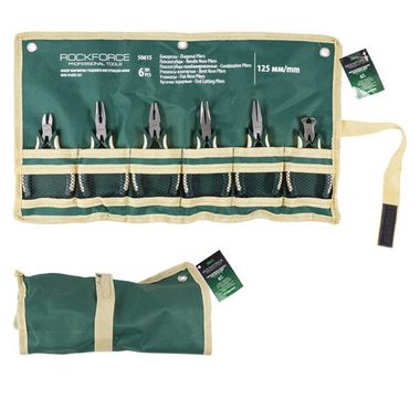 Набор шарнирно-губцевого инструмента мини 6пр. 5''-125мм(бокорезы, плоскогубцы-2шт, утконосы прямые/изогнутые, кусачки торцевые), на полотне RockForce##Rock FORCE RF-50615