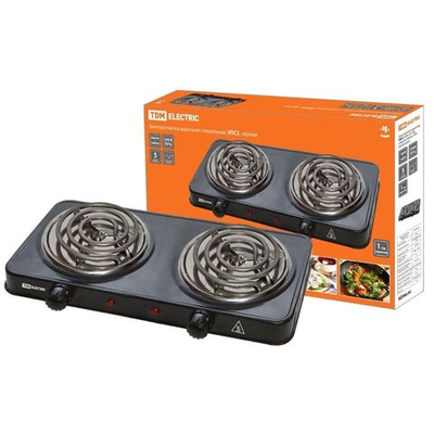 Плита электрическая TDM, ЭПС2, 2000 Вт, 2 конф, спираль, эмаль, механ, пер повор, 230 В, чер