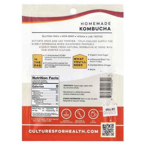 Cultures for Health, комбуча, 2,4 г (0,08 унции)