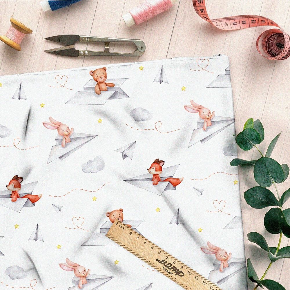 Ткань блэкаут зверьки на бумажных самолётах