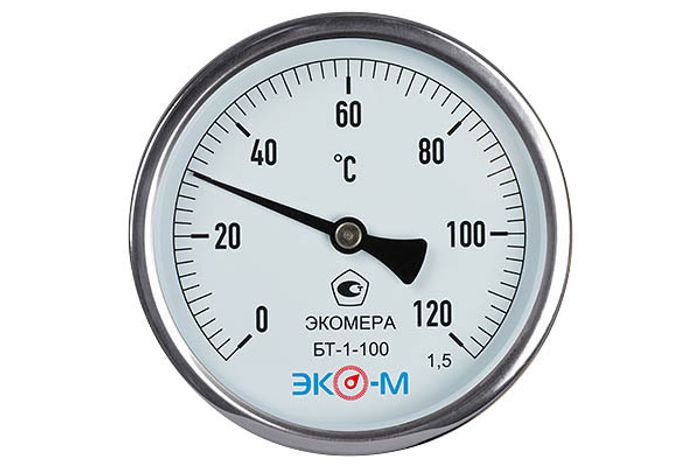 Фотография товара 'Термометр биметалл БТ-1-100, 120С, ДК100, L=40, G1/2 осевой ЭКОМЕРА'