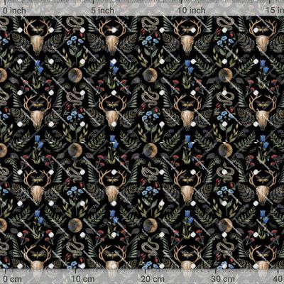 Дамаск с черепом оленя на черном фоне by g.sm.art 1200 DPI