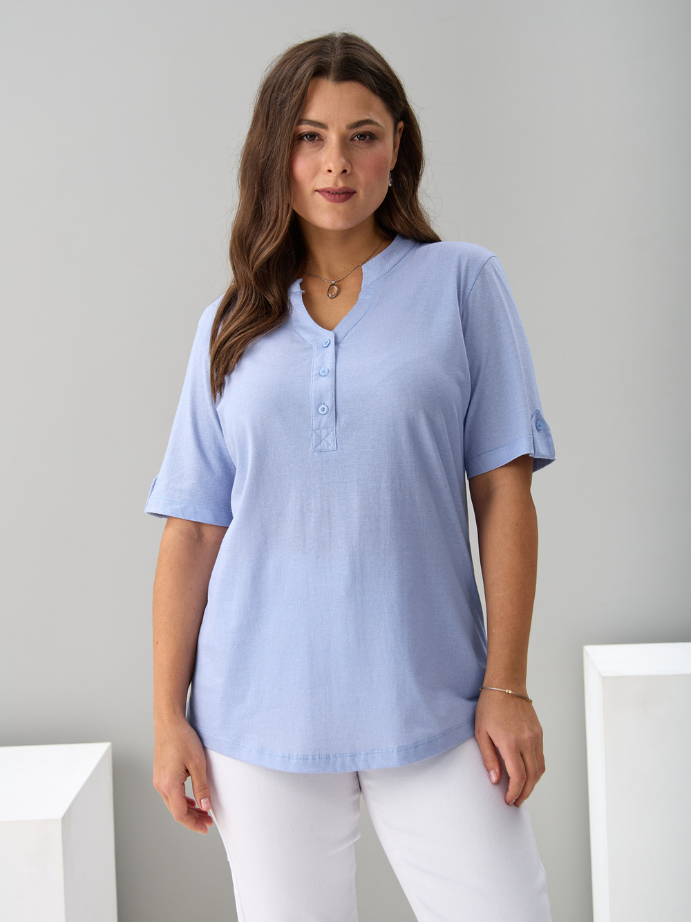 Блузка БЛ-122/рогожкаголубая