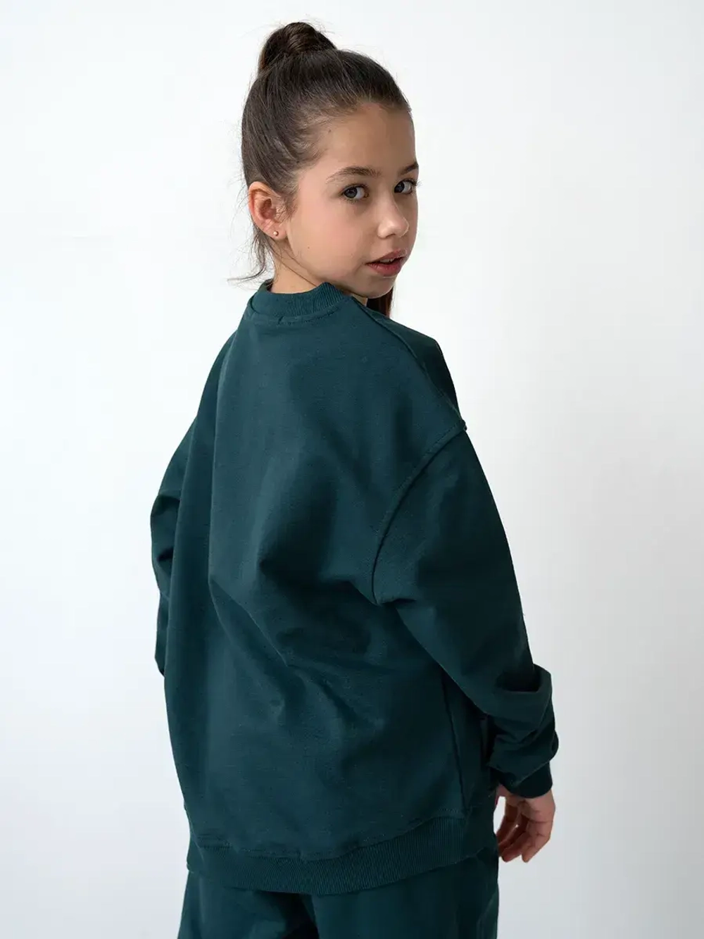 Костюм для девочки, свитшот и брюки, зеленый