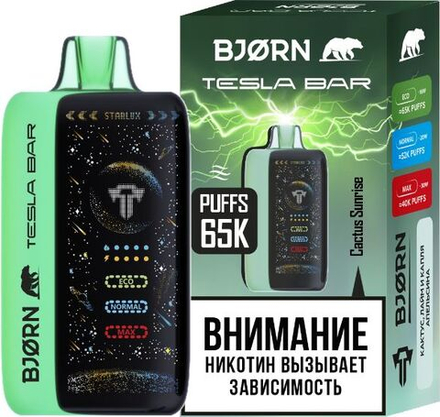 Bjorn Tesla bar Cactus sunrise - кактус-лайм-апельсин 65000 затяжек 20мг (2%)