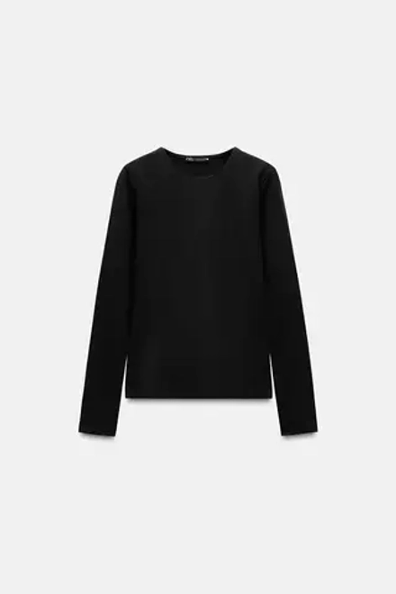 ZARA ФУТБОЛКА С ДЛИННЫМИ РУКАВАМИ, ЧЕРНЫЙ