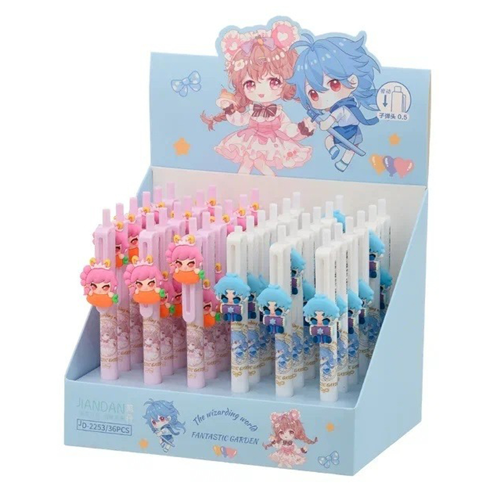 Ручка шариковая, автоматическая, Jiandan, синие чернила, с насадкой, серия "FANTASTIC GARDEN", 36 шт
