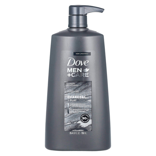 Dove, Men + Care, шампунь, очищающий, уголь и глина, 750 мл (25,4 жидк. унц.)