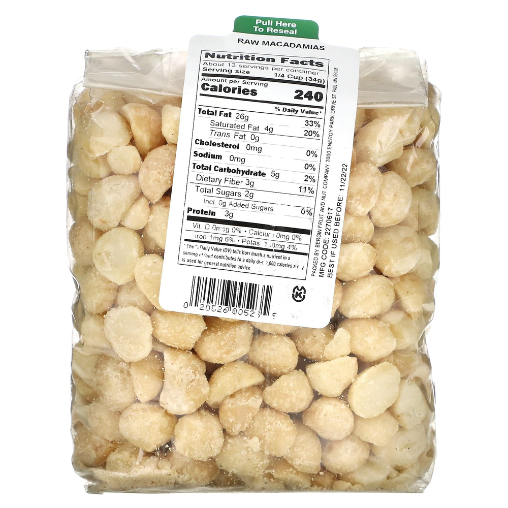Bergin Fruit and Nut Company, сырые орехи макадамия, 454 г (16 унций)