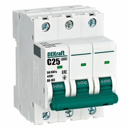 Автоматический выключатель ВА-103 25A C 3P 6кА DEKraft (автомат электрический) 12307DEK