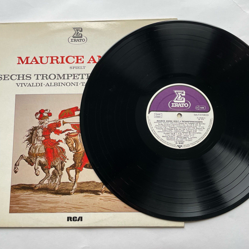 Винтажная виниловая пластинка LP Maurice Andre, Antonio Vivaldi, Tomaso Albinoni, Giuseppe Tartini, Gottfried Heinrich Stolzel Maurice Andre Spielt Sechs Trompetenkonzerte (Германия 1978)