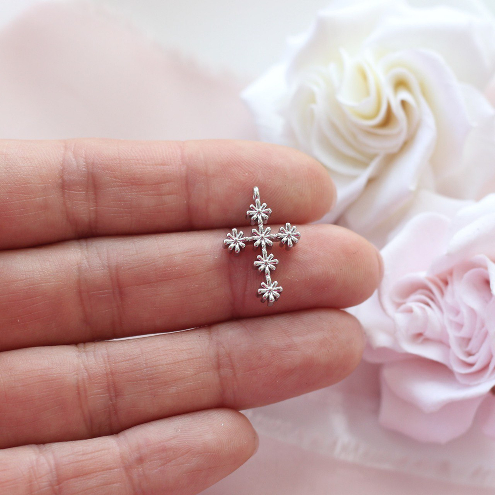 п960-р Подвеска "Крест снежинка" 21*14мм, родий