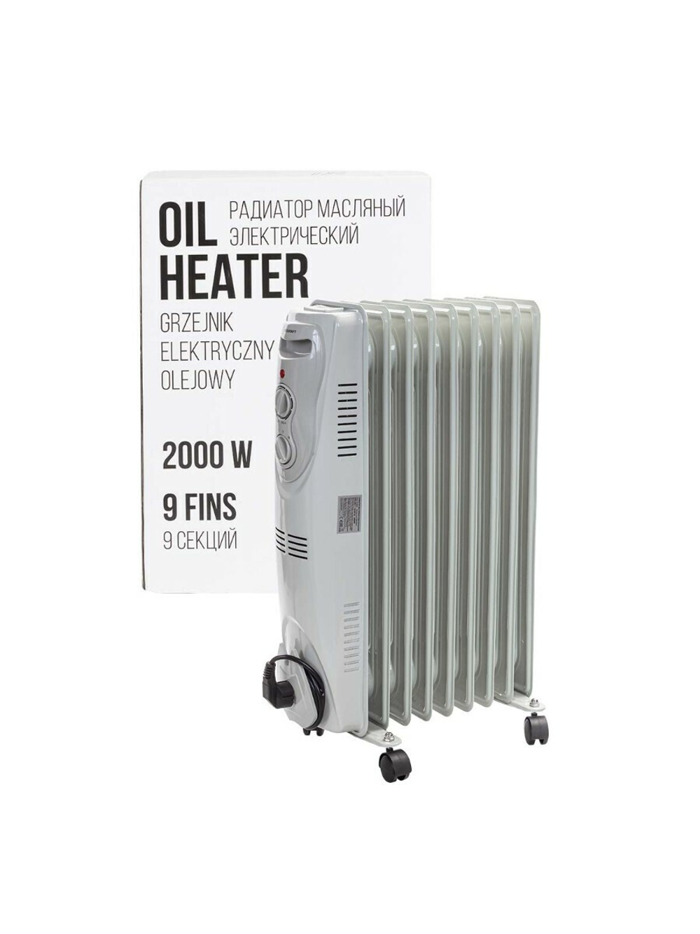 Радиатор масляный электрический (220-240V,50/60Гц,2000Вт,9 секций 15х58см,3 режима нагрева,защ. от перегрева,40.5х24х62.5см) FORCEKRAFT FK-YL-B08-9