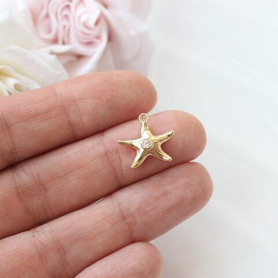 п344-з Подвеска "Морская звездочка" с прозрачным фианитом 10*9мм, позолота