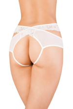 Эротические трусики с высокой посадкой,перекрестными кружевными полосами (50-52) (Цвет: белый)