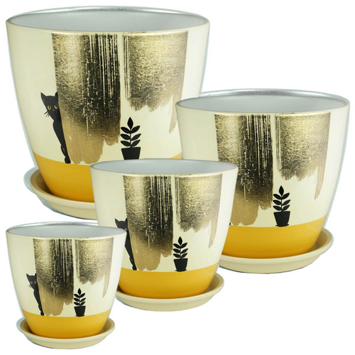 КАШПО САДЫ АУРИКИ РОСПИСЬ  БУТОН КЕРАМИКА  ЖЕЛТЫЙ-ЗОЛОТО РС161 12СМ