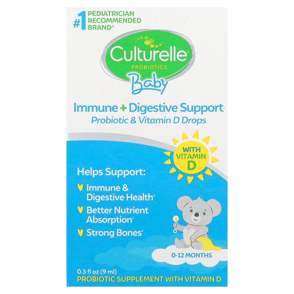 Culturelle, пробиотики для детей, для поддержки иммунной и пищеварительной систем, пробиотики и витамин D, в возрасте 0–12 месяцев, 9 мл (0,3 жидк. унции)