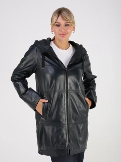 Кожаная куртка демисезонная с капюшоном длинная
