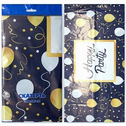 Скатерть одноразовая Золотые шары Темно-синий 120*180 см.