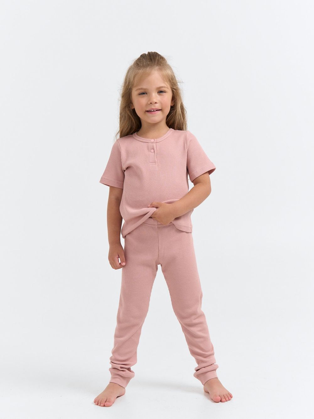 Пижама из вафельной ткани "Пудра" с коротким рукавом