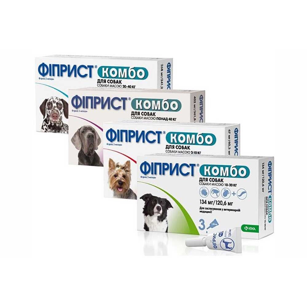 Фиприст Комбо M - капли для собак 10-20кг от клещей, блох, вшей и власоедов (1 пипетка 1,34мл)