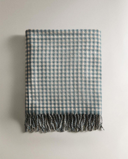 Zara Home - Клетчатый плед с бахромой, синий, 140x190 см